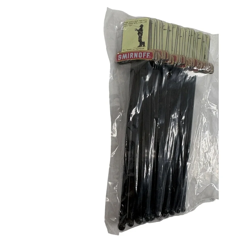 Smirnoff Swizzle Sticks Unisex OS Black New Vintage Barware Drink Stirrers Bulk